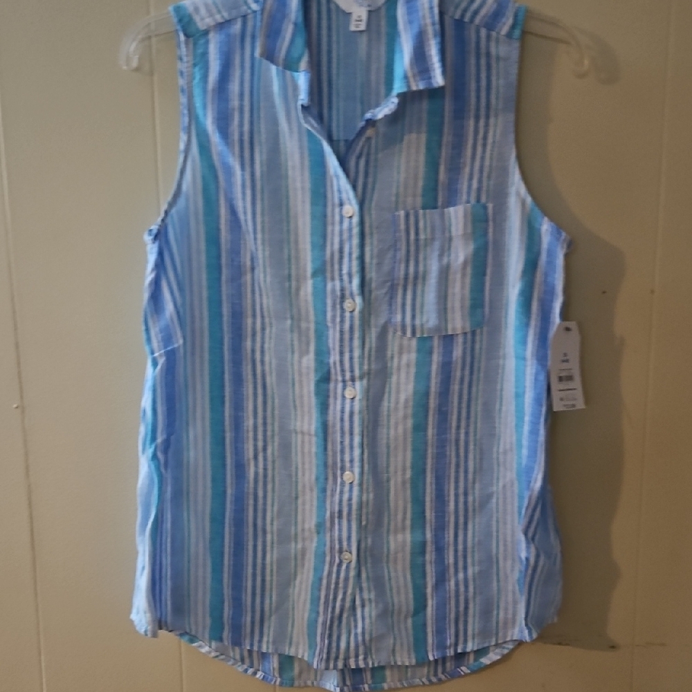 Time and Tru Blue and White Striped Top